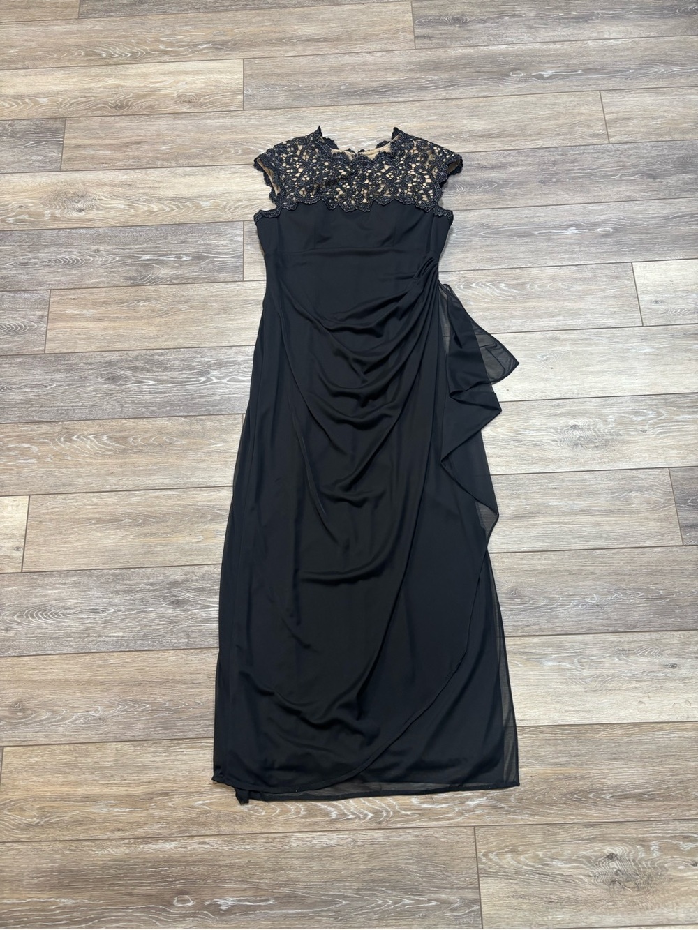 Alex Evenings Dress Sz 10 Black Illusion Mesh Beaded Evening Gown Gala Wedding
